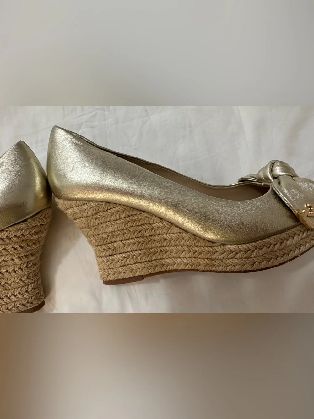 Tory Burch Metallic Gold Espadrille Wedges Size 6